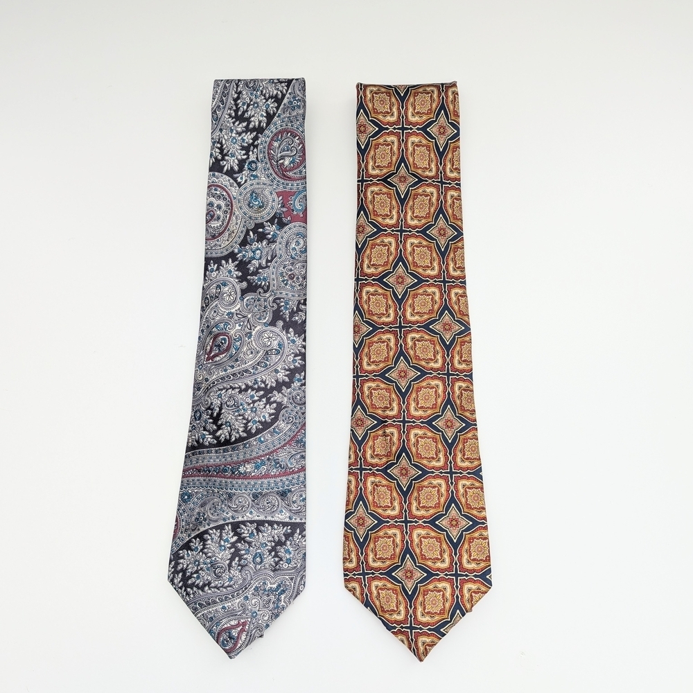 2 Elegant Men's Silk Ties - Detailed Patterns - Paisley and Floral/Geometric